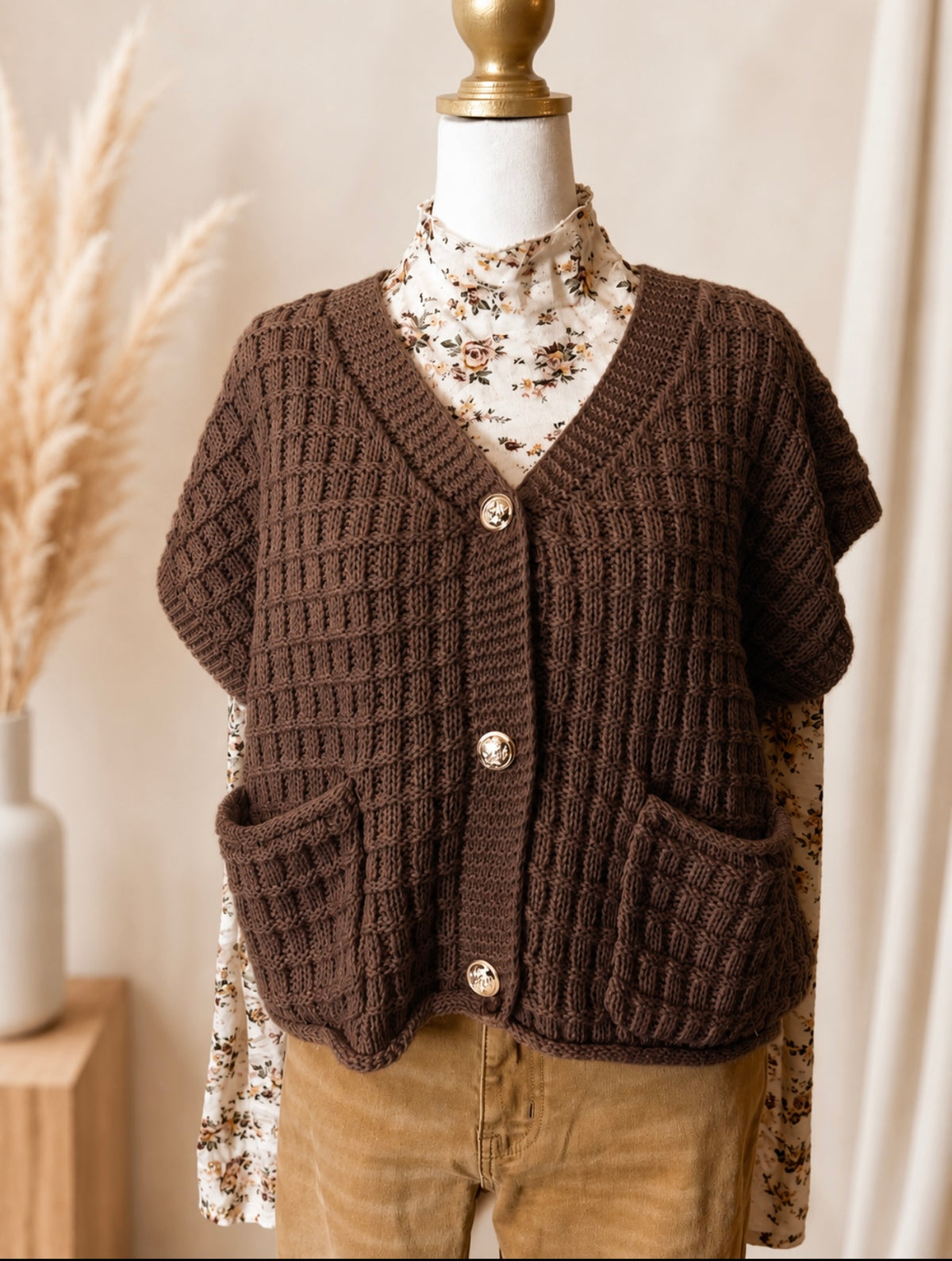 The Cozy Waffle Knit Button Vest