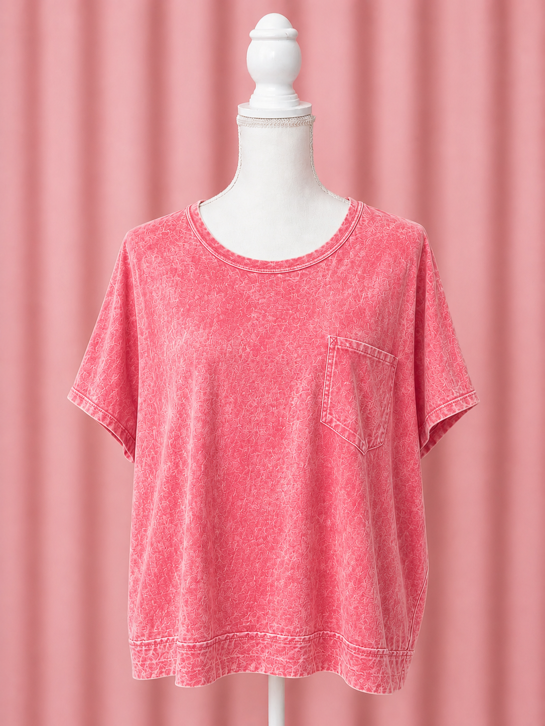 Rosy Days Acid Wash Pocket Tee
